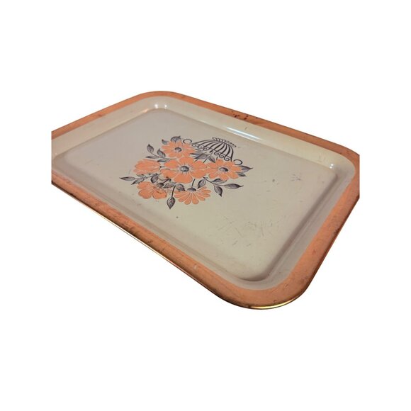 Rustic Metal Floral Serving Tray Gold Tone Flowers Trim Farmers Market VTG 50s - Picture 5 of 16